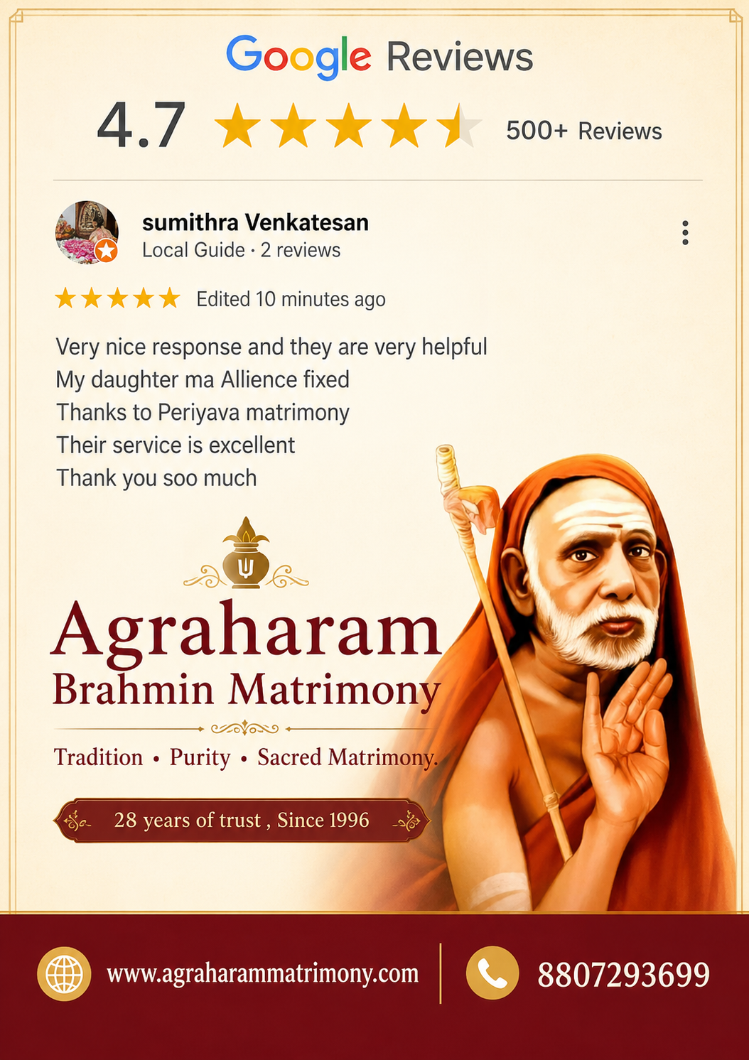 Agraharam Brahmin Matrimony 28 Years of Trust